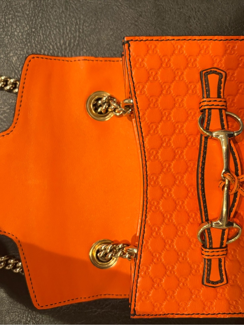 Vintage Gucci Orange Leather Monogrammed/Emblam Mini Bag with Horsebit Tassels - Picture 7 of 16